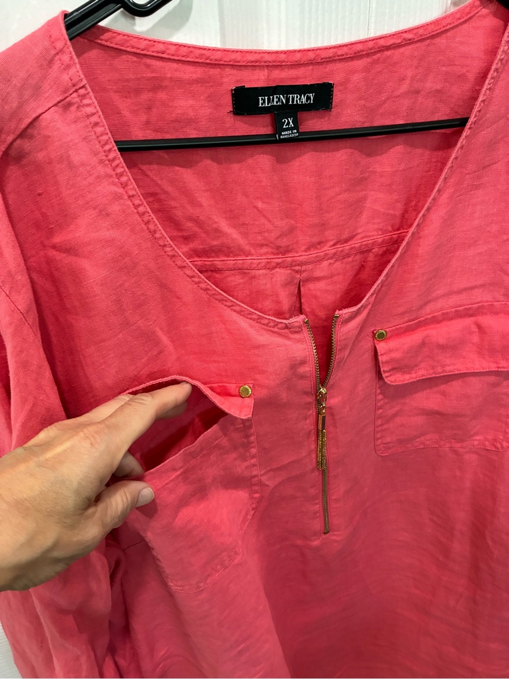 Ellen Tracy Coral Zip-Front Tunic with Chest Pockets - Picture 6 of 8